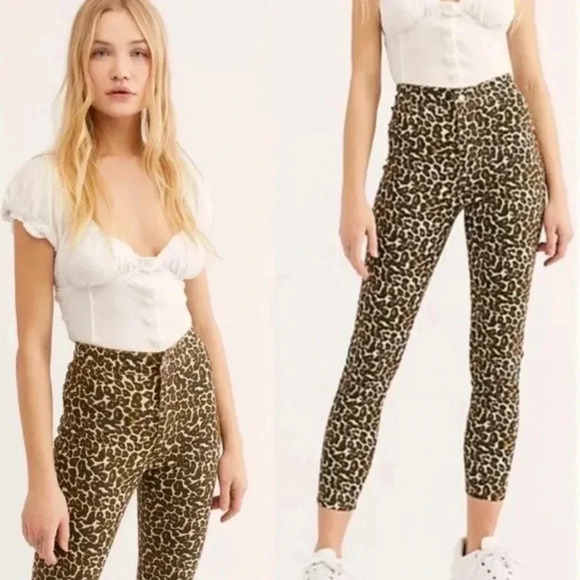 Free People We The Free Leopard Print High-Rise Skinny Jeans Size 27 - Picture 1 of 12